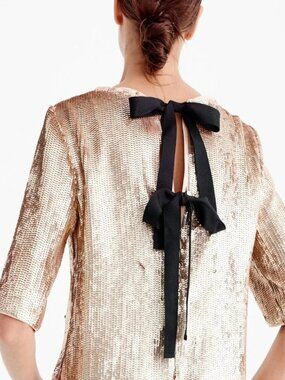 NWT J. Crew Gold Sequin Bow Tie Back Formal Top 4P